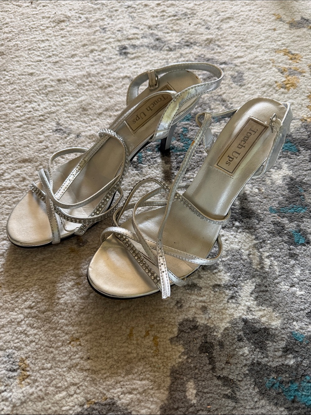 Touch Ups Silver Strappy Rhinestone Heeled Sandals